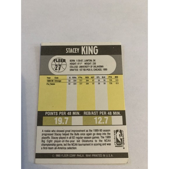 Stacey King 1990 Fleer FWD Chicago Bulls Card #27 Rare OFF CENTER+ERROR NM💎☄️ - Picture 4 of 12